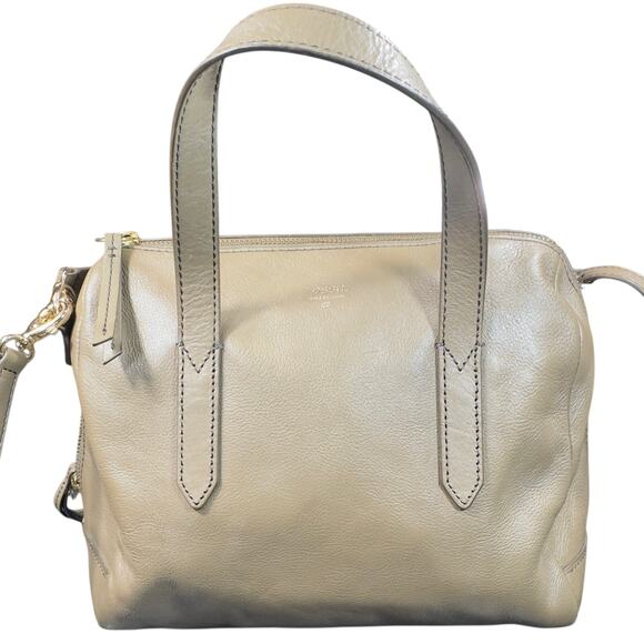 Fossil Leather Satchel Crossbody Shoulder Bag Tote Handbag Purse Taupe - Picture 1 of 16